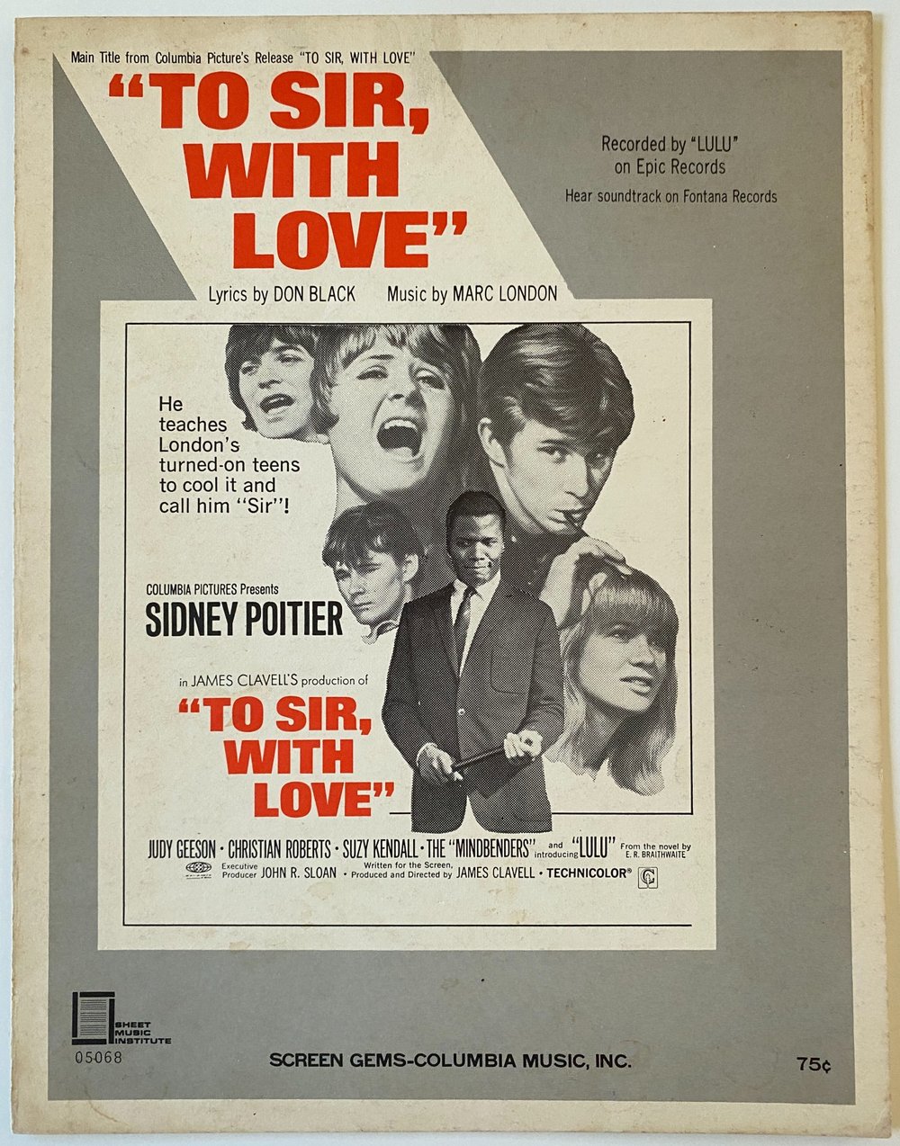 Sidney Poitier-To Sir with Love-1967-Sheet Music.